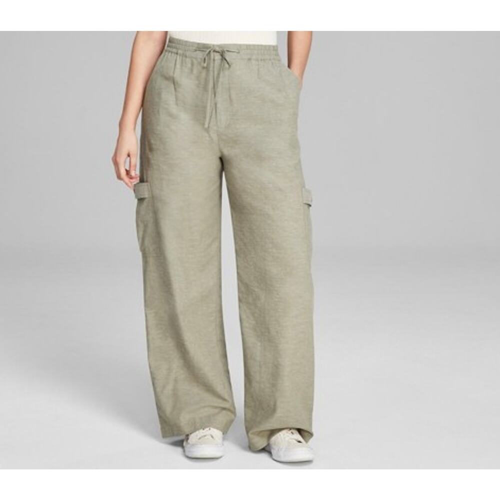 And Now This Women's Linen Blend Cargo Pants Crushed Oregano Size L - Picture 2 of 2